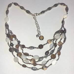 Brighton Riviera Brown Wood Shell Beaded Boho Multi Strand Necklace